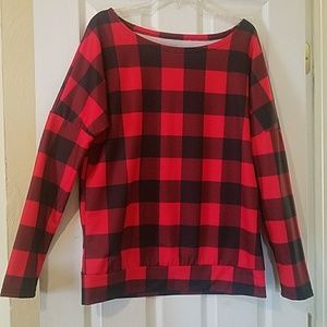 Off shoulder buffalo plaid top L